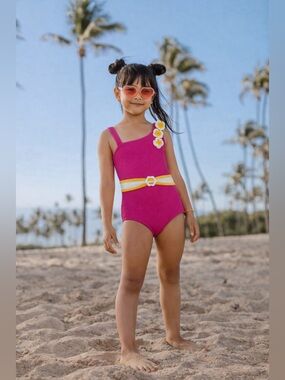 NWT | Betsey Johnson | Pink Ribbed Floral One-Piece UPF 50+ | 6, MSRP $38